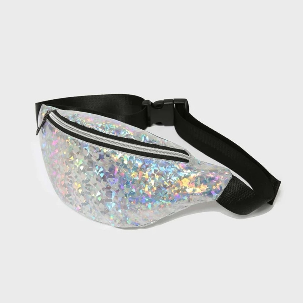 SHEIN Holographic Fanny Pack Silver Iridescent Retro 90s Festival Waist Bag